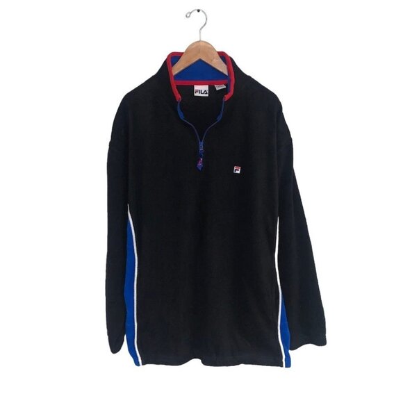 Fila Vintage 1/4 Zip Sweater Men’s Size Extra Large Black Blue Fleece Sweatshirt - Picture 1 of 10